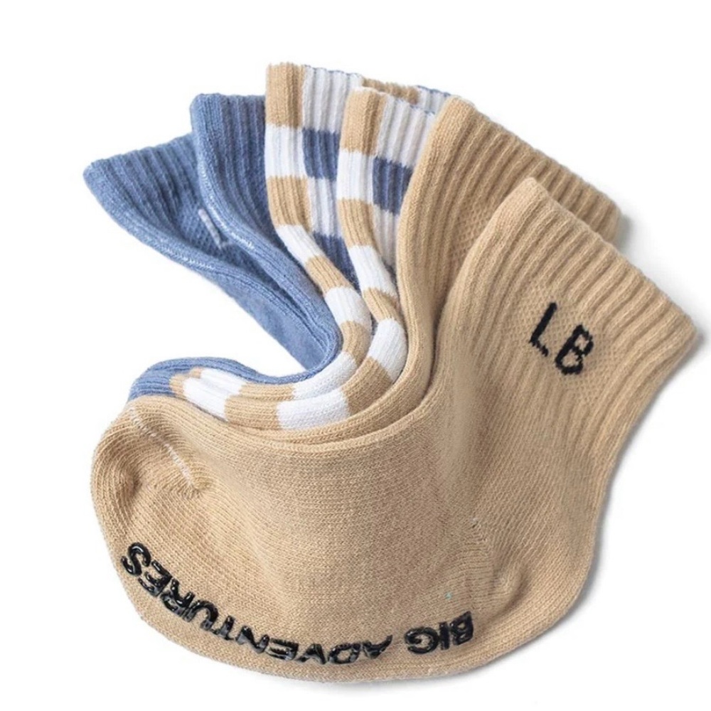Kid’s Cotton Blend Ankle Socks - Beige & Light Blue (3-Pack) size 2-4